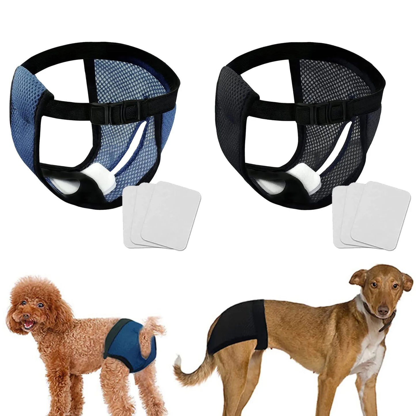 Female Dog Panties with 3 Cotton Pads Reusable Diapers Pet Breathable Mesh Physiological Pant For Small Medium and Large Dogs