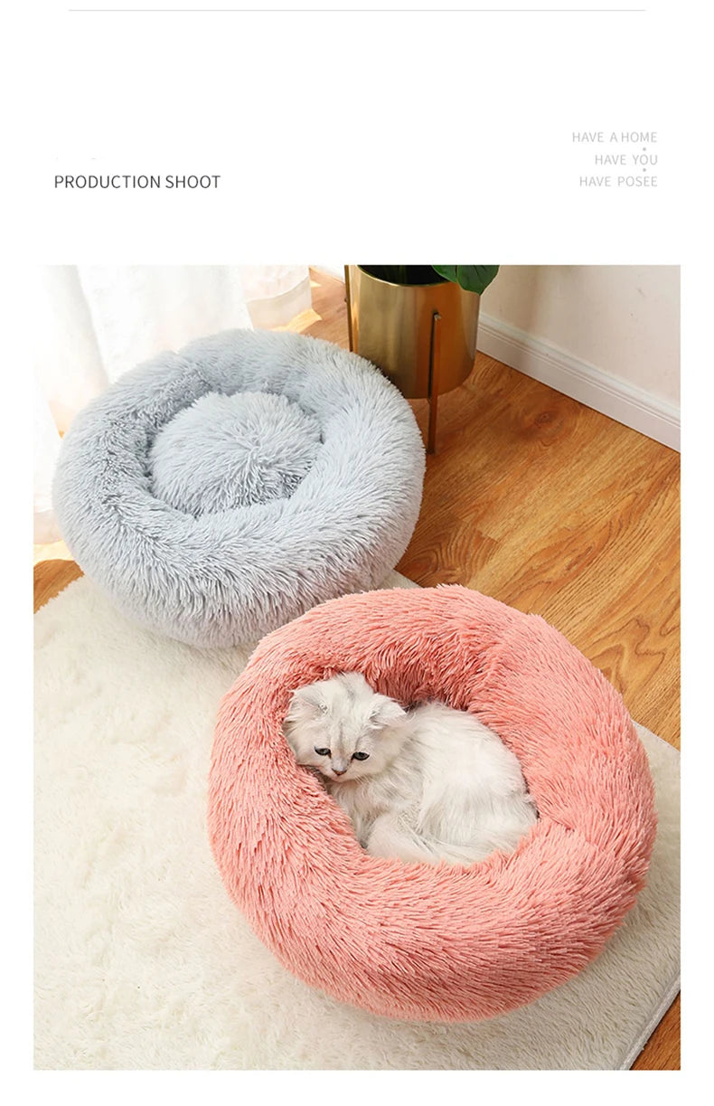 40-70cm Home Plush Pet Nest Super Soft Warm Detachable and Washable Round Pet Bed For Dog and Cat House Winter Warm Sleeping