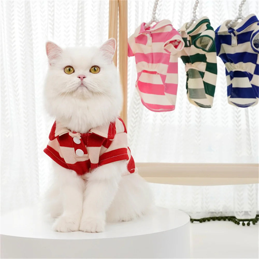 Fashion Sphynx Cat Polo Shirt Summer Stripe Pet Clothes Clothing for Cats Gotas Garfield Persian Kitten Shirts mascotas Outfits