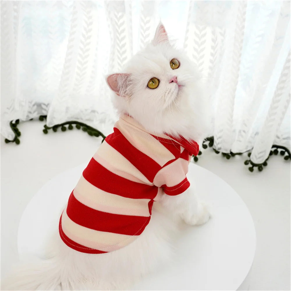 Fashion Sphynx Cat Polo Shirt Summer Stripe Pet Clothes Clothing for Cats Gotas Garfield Persian Kitten Shirts mascotas Outfits