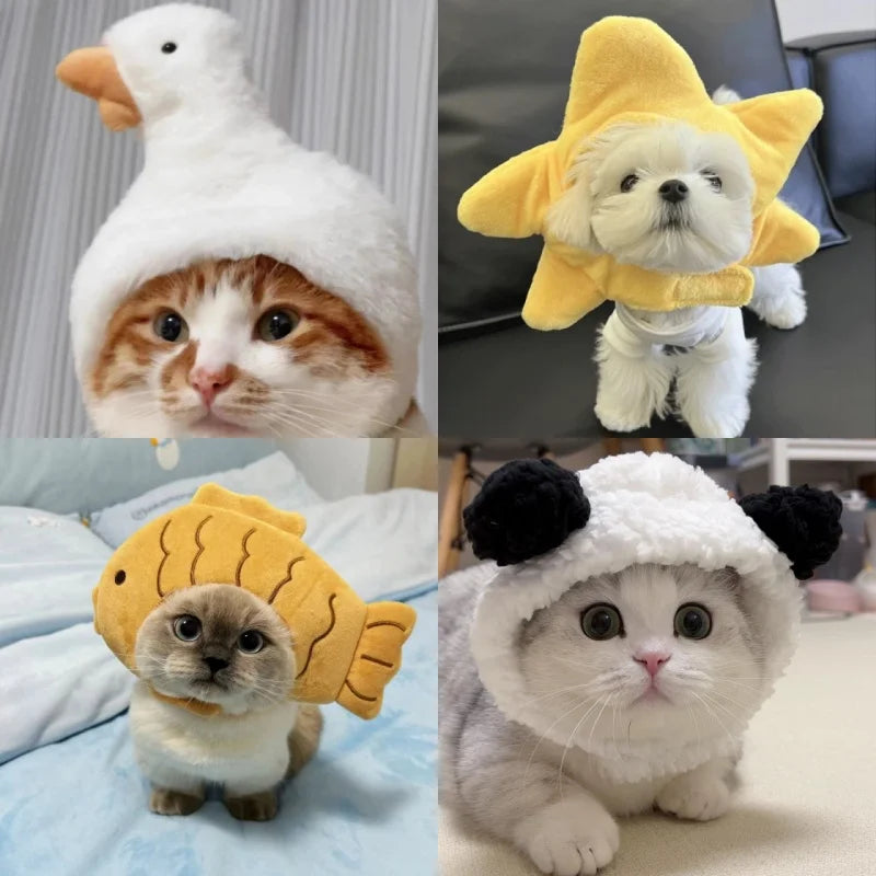 Funny Pet Headband Plush Yarn Cat Dog Cap Panda Pig Pet Warm Pet Hat Chick Cosplay Supplies Headdress Costume