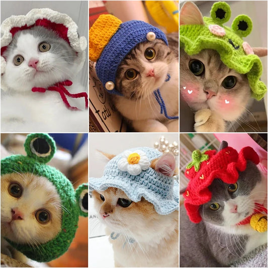 Cute Refined Cat Hat Elastic Autumn Winter Pet Hat Puppy Kittens Knitted Hat Party Photo Shoot Props Decoration Cat Accessories