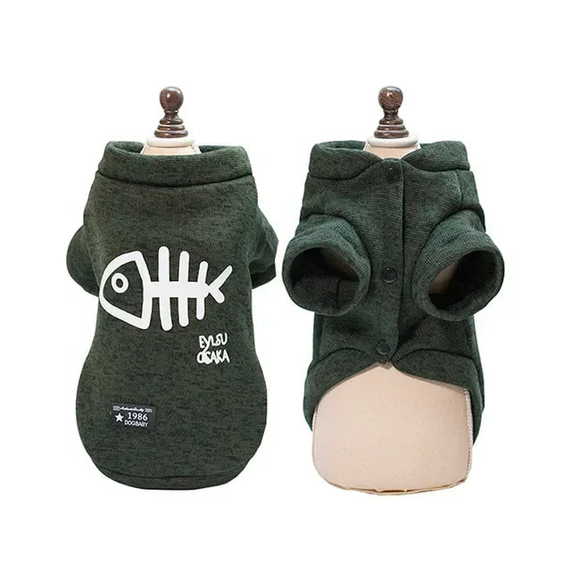 Fishbone Cat Clothes Winter Warm Pet Sweatshirt for Cats Dogs Puppy Clothing Ragdoll Sphynx Coat Chihuahua Poodle Jacket Apparel