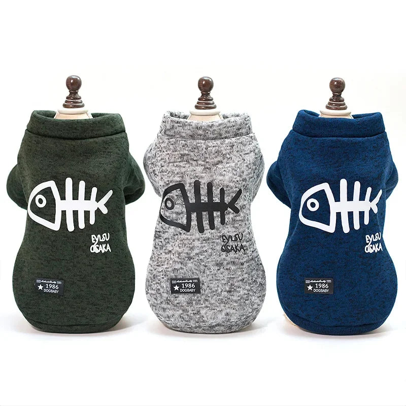 Fishbone Cat Clothes Winter Warm Pet Sweatshirt for Cats Dogs Puppy Clothing Ragdoll Sphynx Coat Chihuahua Poodle Jacket Apparel