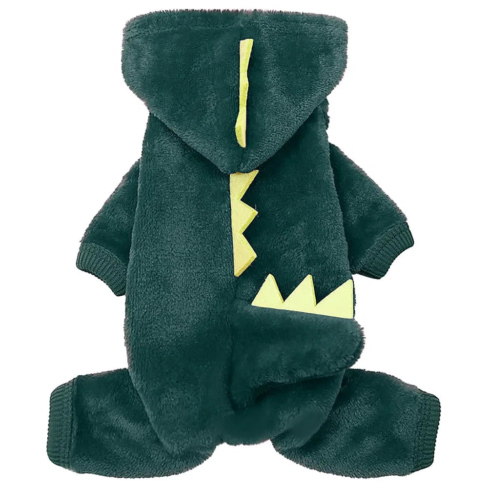 Dinosaur Dog Cat Hoodie Small Dog & Cat Winter Clothes Green Dinosaur Pet Soft Jumpsuit Cute Christmas Halloween Kitten Costume