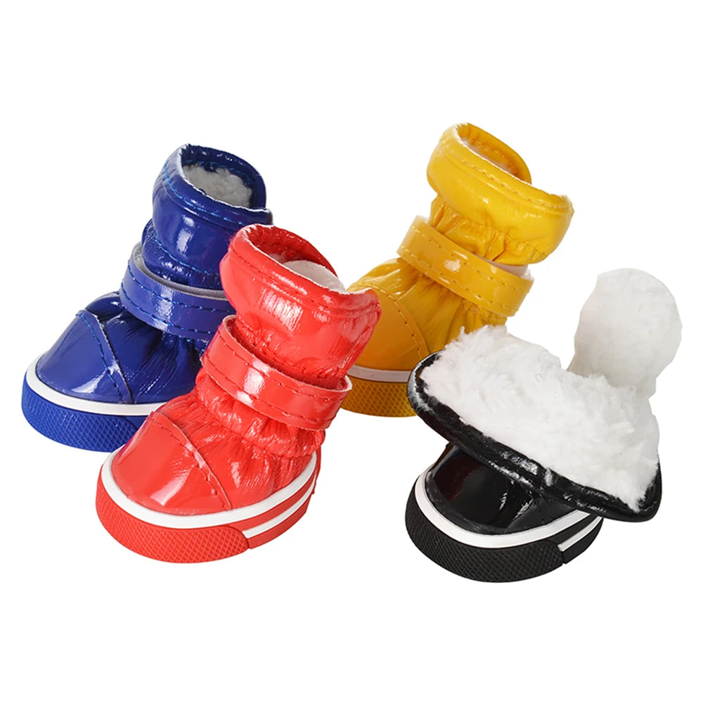 4Pcs/Set Pet Dog Shoes Winter Dog Snow Boots Warm Fleece Puppy Pet Cat Waterproof Rain Shoes Chihuahua Yorkie Shoe Accessories