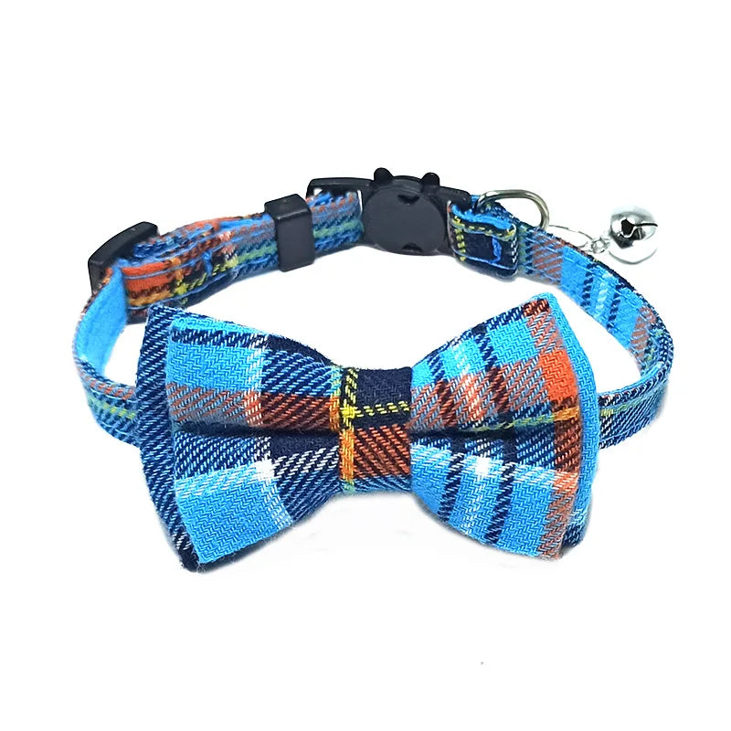 Pet Breakaway Cat Collar Bow Tie and Bell Cute Plaid Christmas Red Elastic Adjustable Dog Collar With Sash Small Bell For Cats