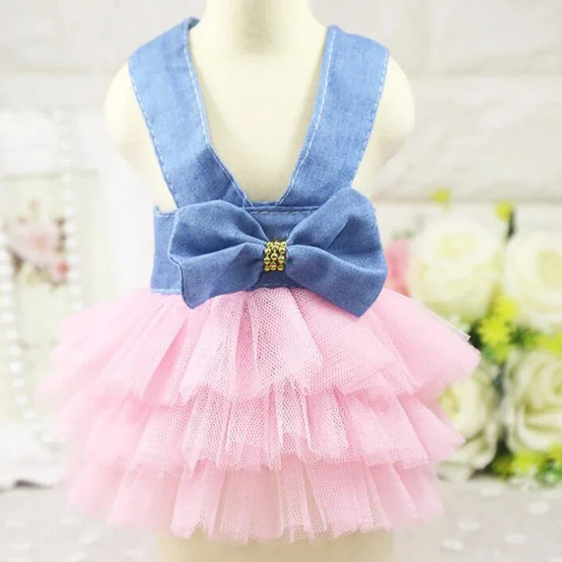 Spring Summer Pet Clothes Sweet Denim Cat Puppy Dresses for Cats Small Dogs Kitten Skirt Persian Sphynx Clothing Princess Dress