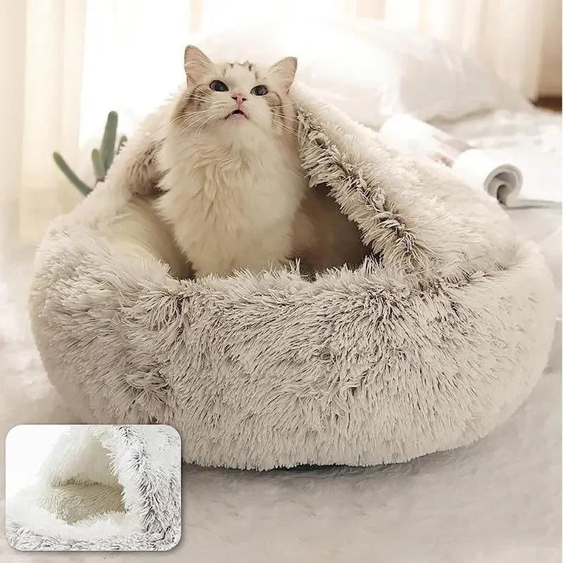 Winter Plush Pet Cat Bed Round Cat Cushion Cat House 2 in 1 Warm Cats Basket Pet Sleep Bag Kitten Nest Kennel for Small Dog Cats