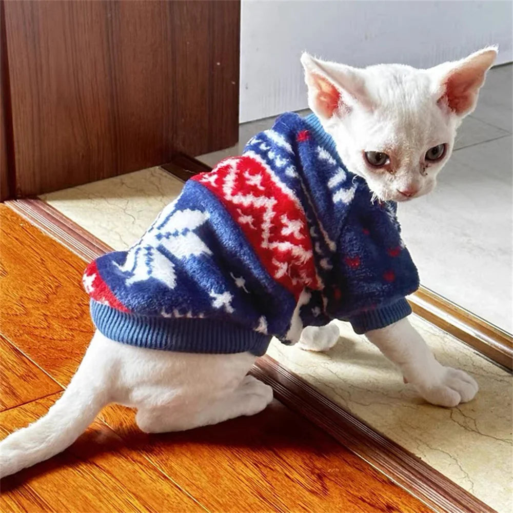 Plush Cat Dog Hoodies Thicken Pet Sweaters Autumn Winter Cat Puppy Clothes for Small Dogs Cats Kitten Pullovers Sphynx Clothing