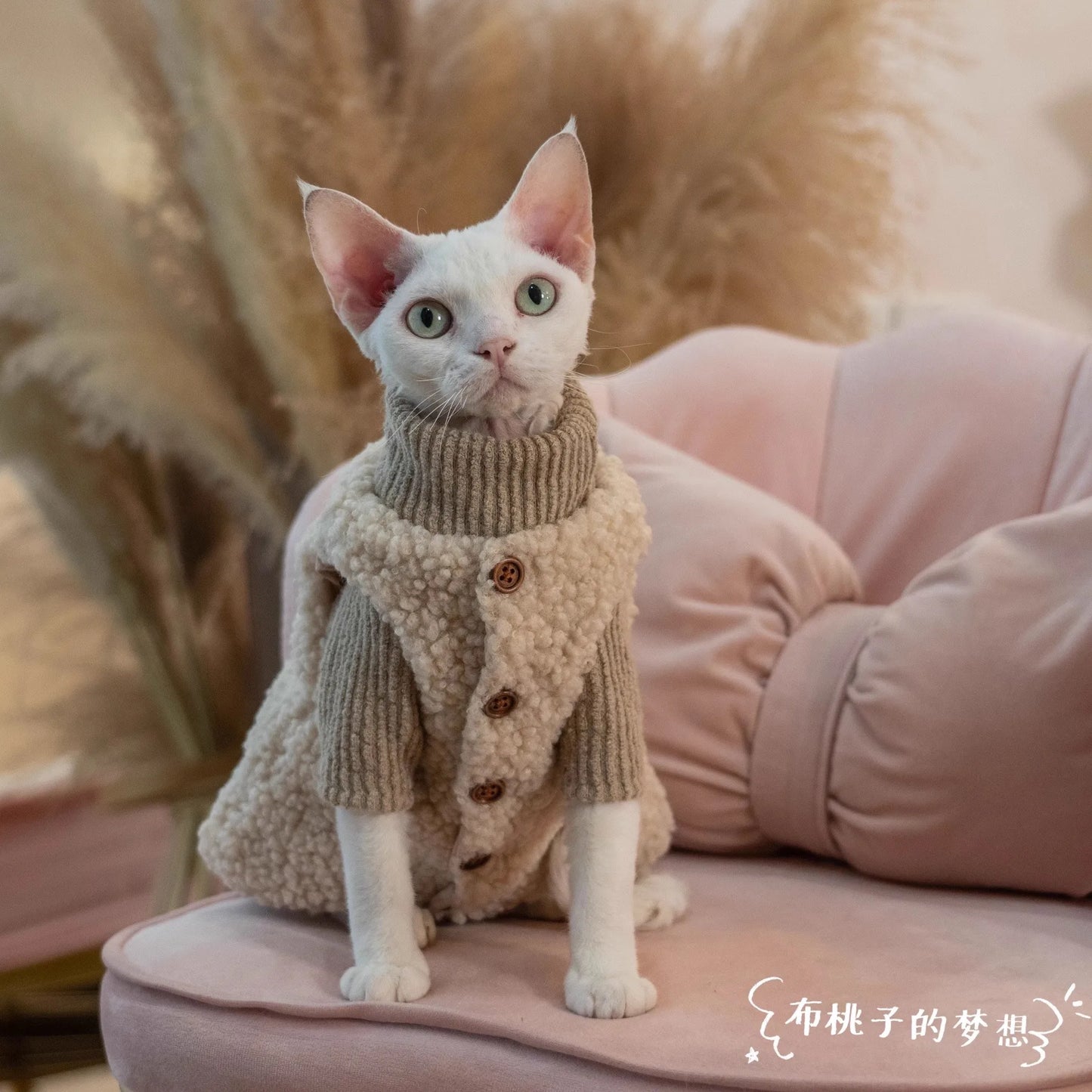 Sherpa Khaki Jacket Coat Suit for Sphynx Cat in Winter Thick Warm Sweater for Kittens Soft Coat for Devon Cat