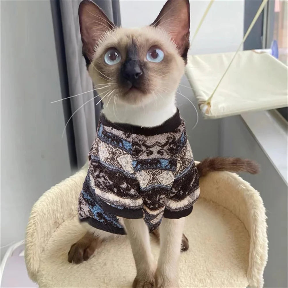 Winter Warm Sphinx Cat Clothes for Cats Gotas National Style Design Pet Hoodie Sweater Kitten Garfield Pullovers vetement chat