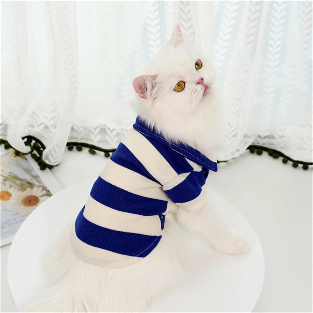 Fashion Sphynx Cat Polo Shirt Summer Stripe Pet Clothes Clothing for Cats Gotas Garfield Persian Kitten Shirts mascotas Outfits