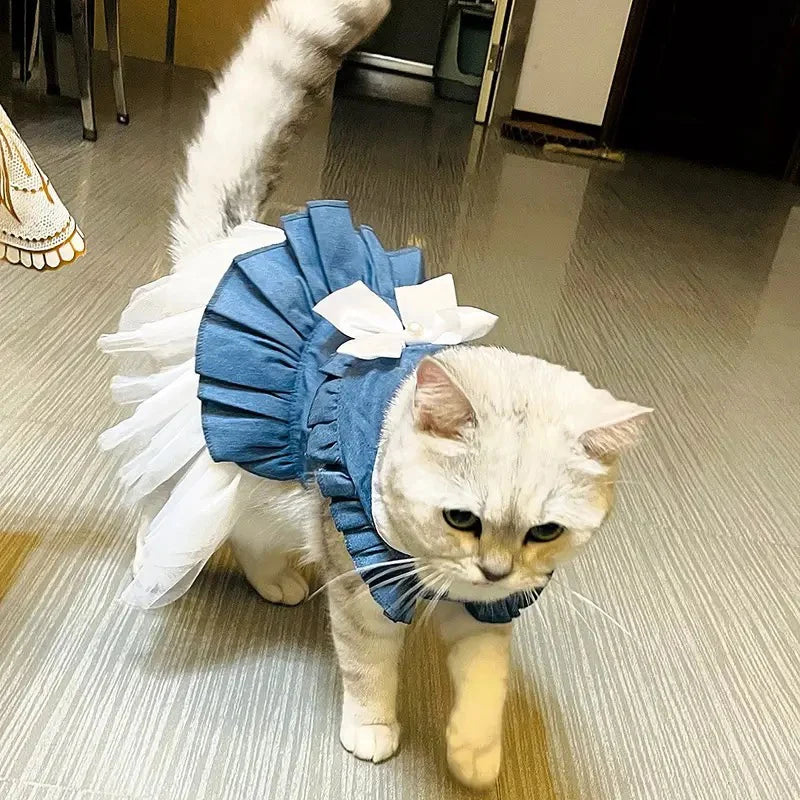 Spring Summer Pet Clothes Sweet Denim Cat Puppy Dresses for Cats Small Dogs Kitten Skirt Persian Sphynx Clothing Princess Dress