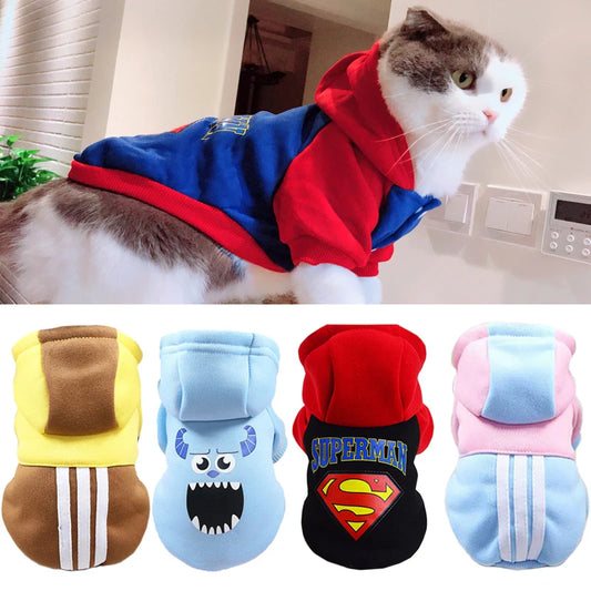 Cat Puppy Sport Hoodies Spring Autumn Pet Clothes for Small Dogs Cats Striped Cartoon Print Kitten Sweatshirt Pet Clothing