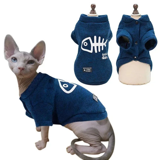 Fishbone Cat Clothes Winter Warm Pet Sweatshirt for Cats Dogs Puppy Clothing Ragdoll Sphynx Coat Chihuahua Poodle Jacket Apparel