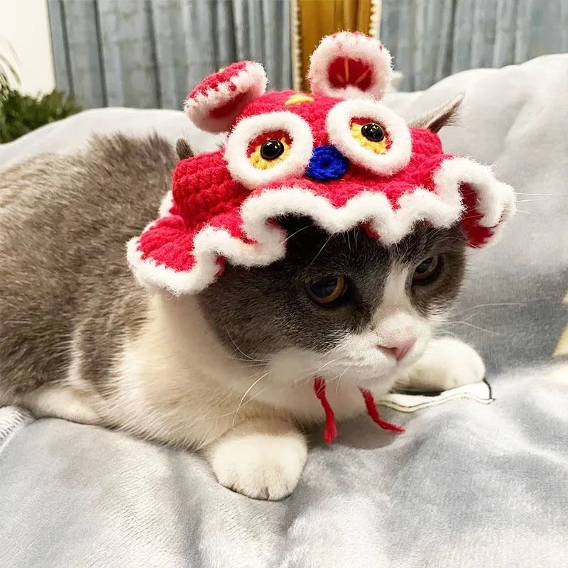 Cute Refined Cat Hat Elastic Autumn Winter Pet Hat Puppy Kittens Knitted Hat Party Photo Shoot Props Decoration Cat Accessories