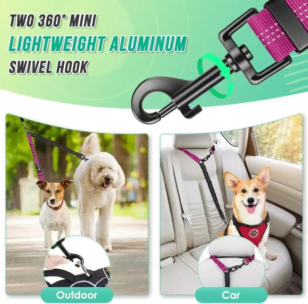 Double Dog Leash, No Tangle 360° Swivel Rotation Reflective Lead Attachment Bungee Extension Length Dual Two Dog Lead Splitter,