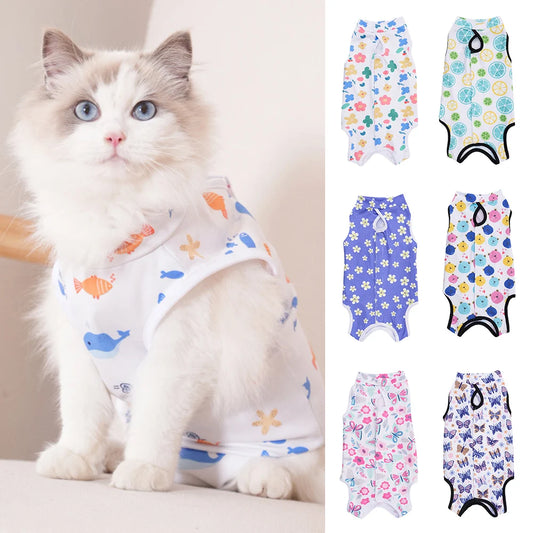 Small Dogs Cat Sterilization Jumpsuit Cats Anti-licking Surgery Recovery Clothing Breathable Pet Anti-scratch Vest Printed Suit