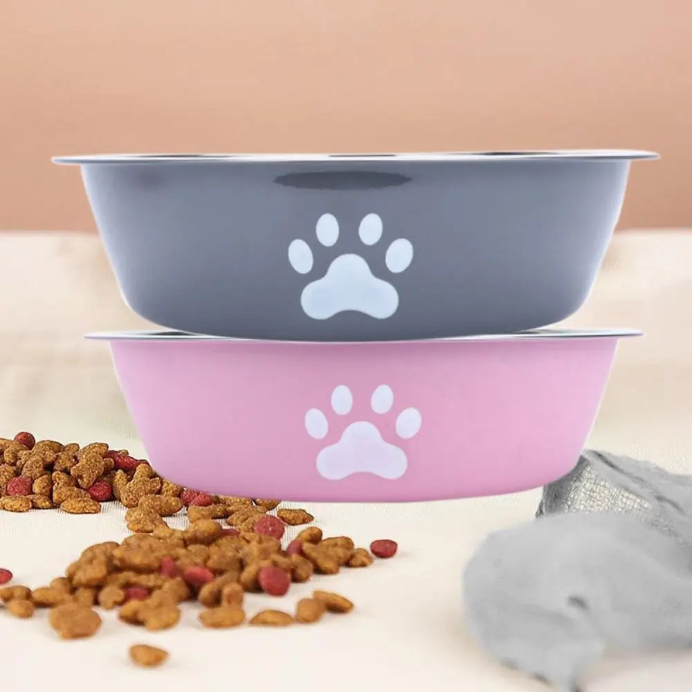 Large Capacity Stainless Steel Dog Bowl Non-slip Bilayer Dog Water Bowl Pet Feeders Cat Paw Pattern Cat Feeding Bowl Home