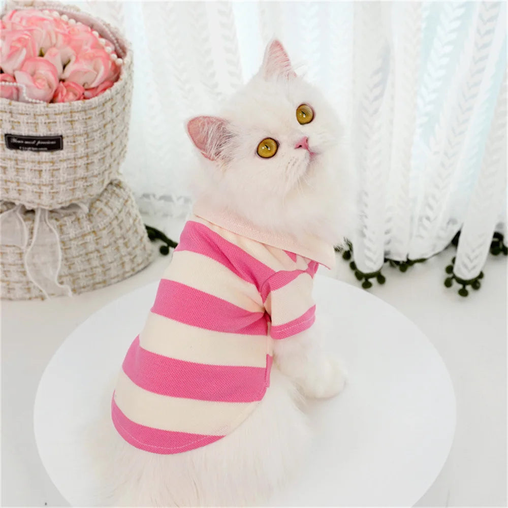 Fashion Sphynx Cat Polo Shirt Summer Stripe Pet Clothes Clothing for Cats Gotas Garfield Persian Kitten Shirts mascotas Outfits