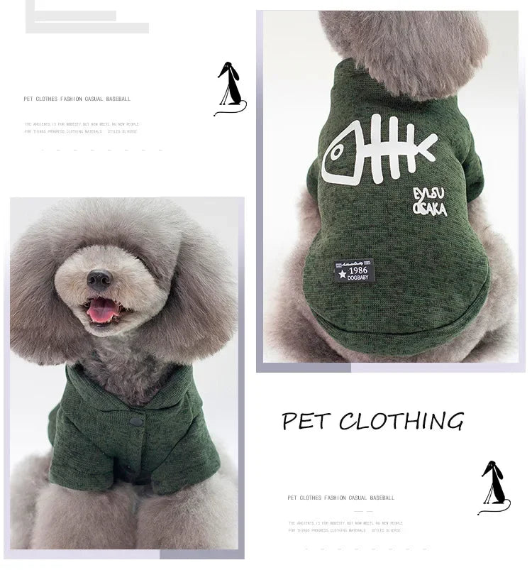 Fishbone Cat Clothes Winter Warm Pet Sweatshirt for Cats Dogs Puppy Clothing Ragdoll Sphynx Coat Chihuahua Poodle Jacket Apparel